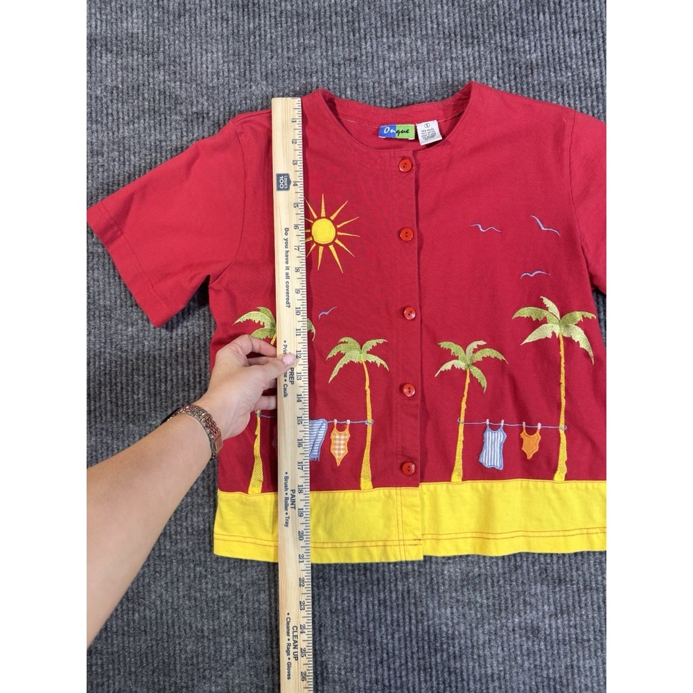 Onque Women's Embroidered Beach Button Front Blouse Red Yellow Short Sleeve S - Picture 10 of 11